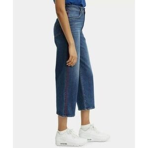 NWT Levis Mile High Cropped Wide Leg Stripe Jeans Dark Wash